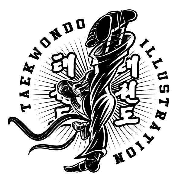 taekwondo-design - wushu action aggression power stock-grafiken, -clipart, -cartoons und -symbole