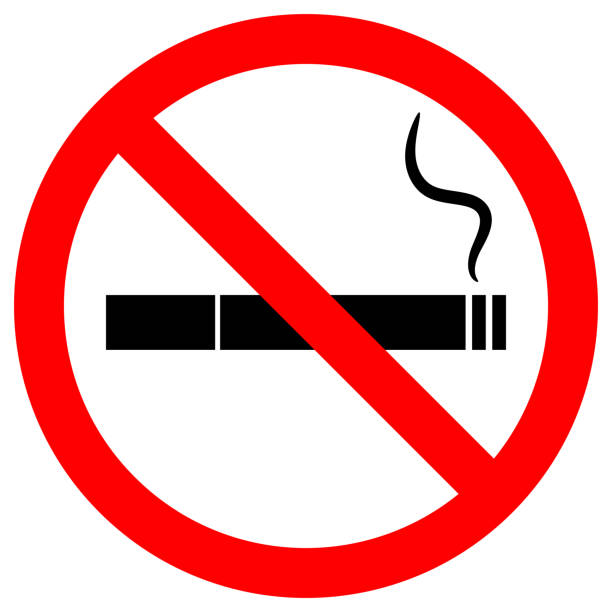 keine spur von rauchen. zigarette symbol mit filter und rauch rot durchgestrichenen kreis. vektor - carcinogens stock-grafiken, -clipart, -cartoons und -symbole