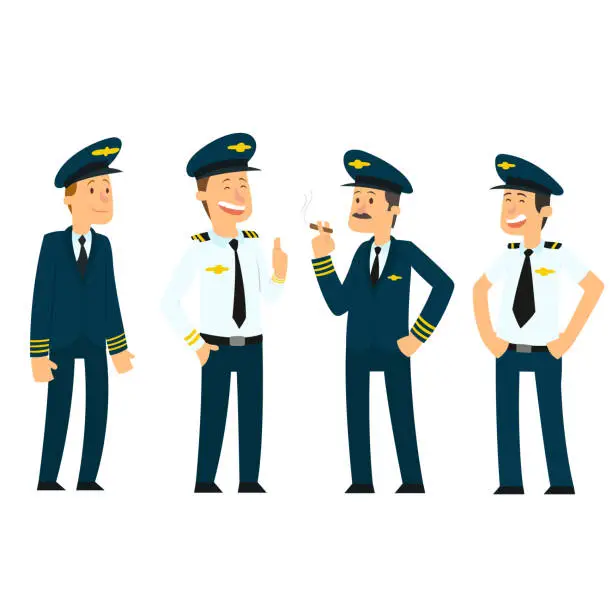 Vector illustration of pilots in uniform.