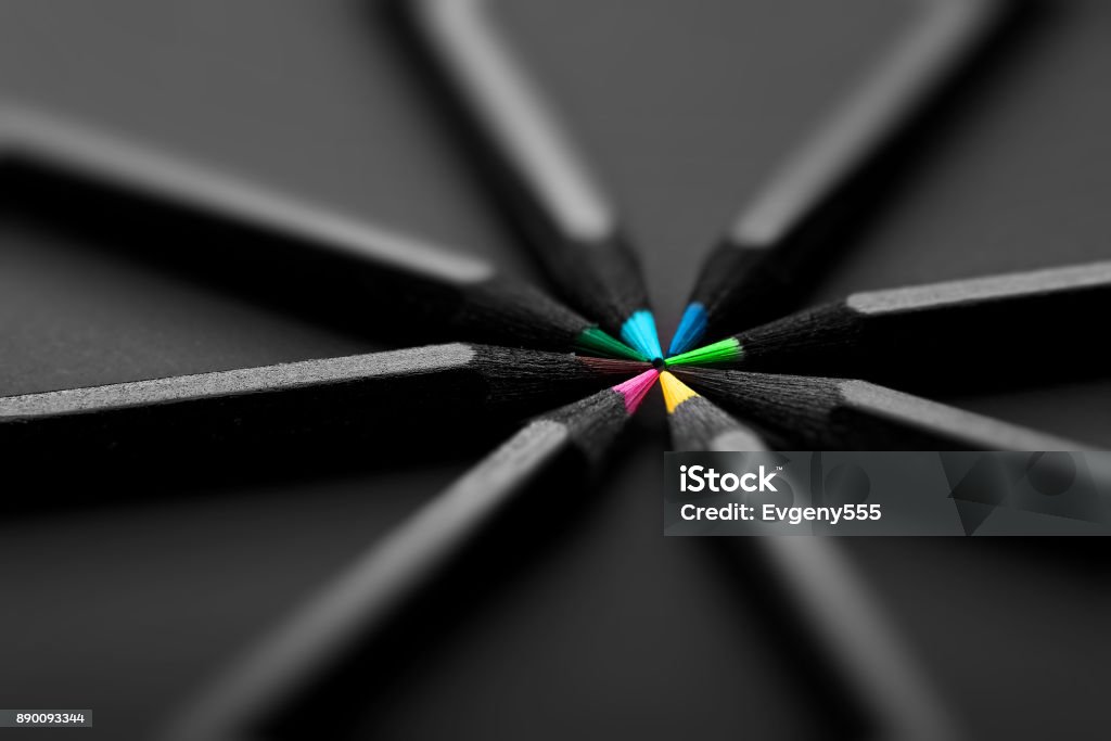 black, colored pencils, on black background Creativity Stock Photo