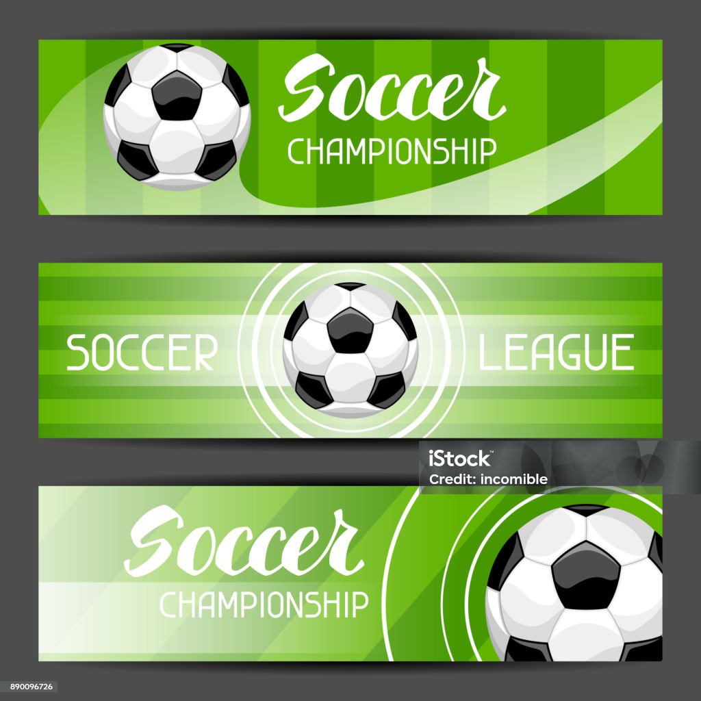 Soccer stylized banners with ball football symbol. Sports illustration Soccer stylized banners with ball football symbol. Sports illustration. Athlete stock vector
