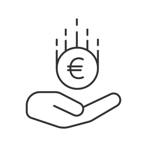 유로 아이콘으로 손 - european union coin european union currency euro symbol coin stock illustrations