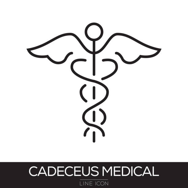 ilustrações de stock, clip art, desenhos animados e ícones de cadeceus medical line icon - medical cross
