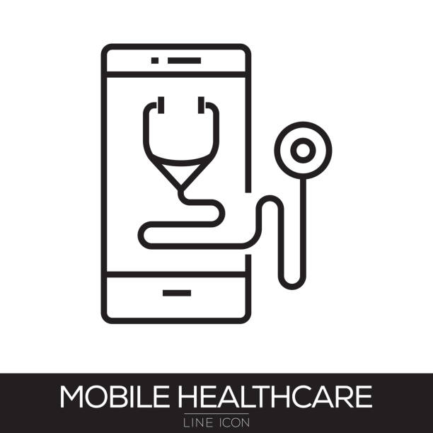 ilustrações de stock, clip art, desenhos animados e ícones de mobile healthcare line icon - religious icon telephone symbol mobile phone