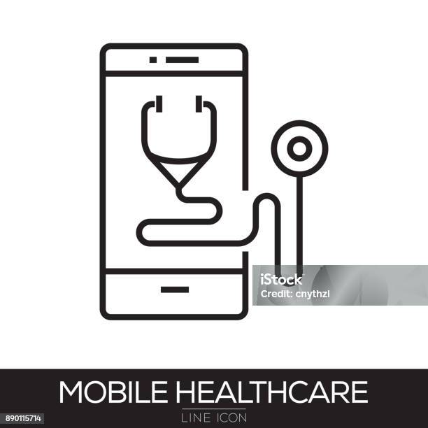 Mobile Healthcare Line Icon Stock Illustration - Download Image Now - Icon Symbol, Stethoscope, Doctor