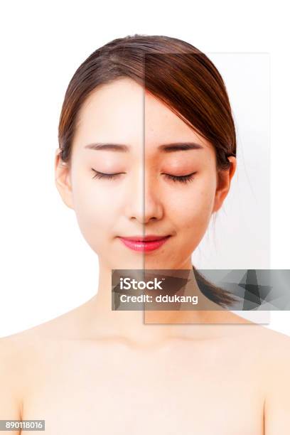 Beautiful Woman Changing Skin Eye Part Beauty Concept Before And After Stock Photo - Download Image Now