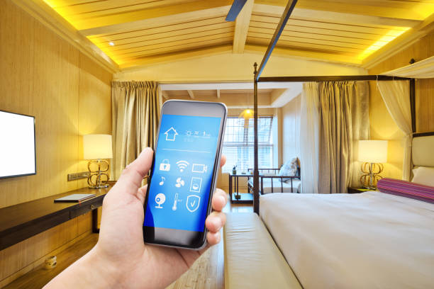 istock smart phone with smart home with modern bedroom 890118326