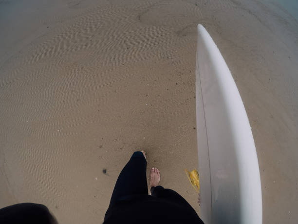 istock Surfer walking on the sandy beach with surfboard (point of view) 890123816