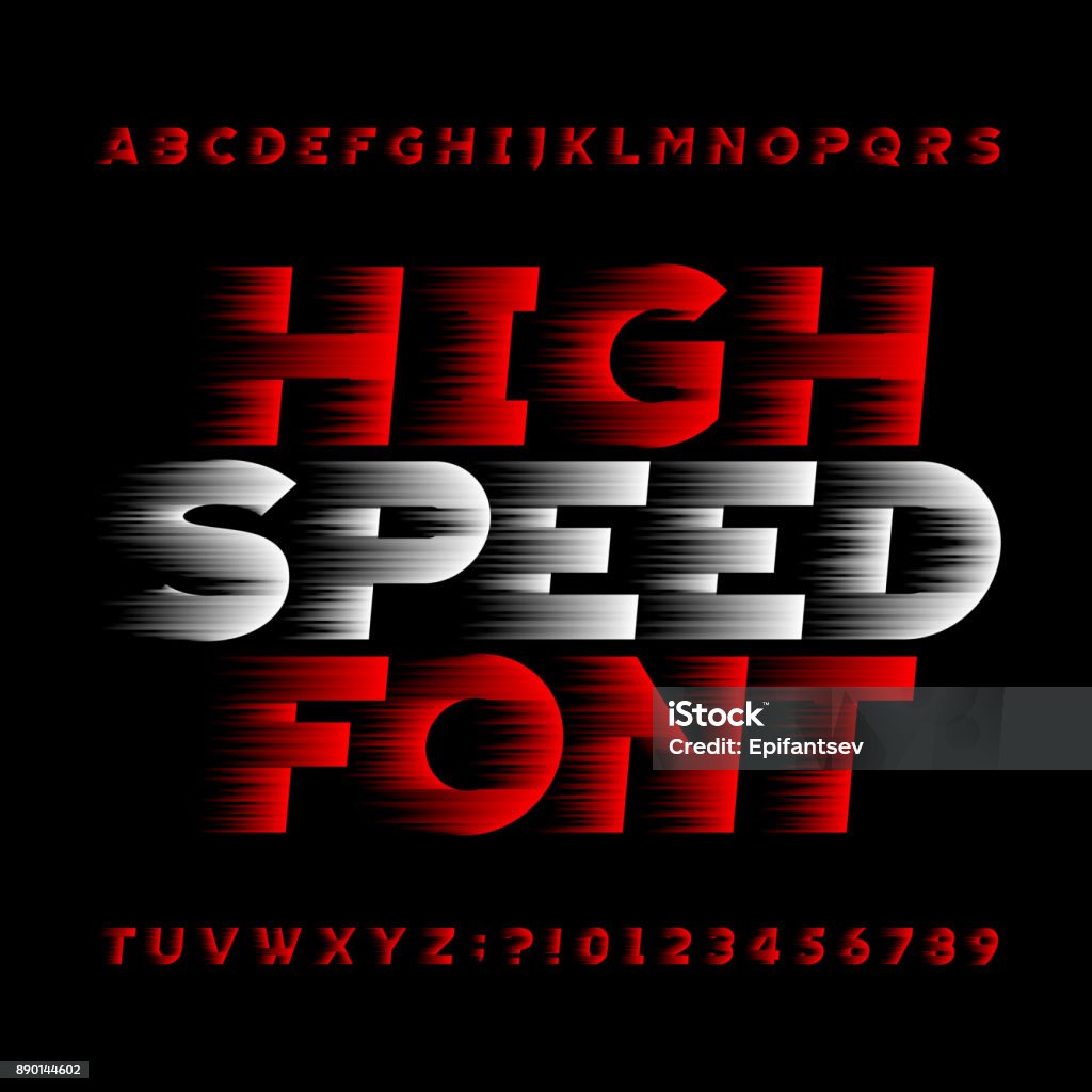 Fuente de vector alfabeto de alta velocidad. Letras de tipo de efecto de viento. - arte vectorial de Velocidad libre de derechos