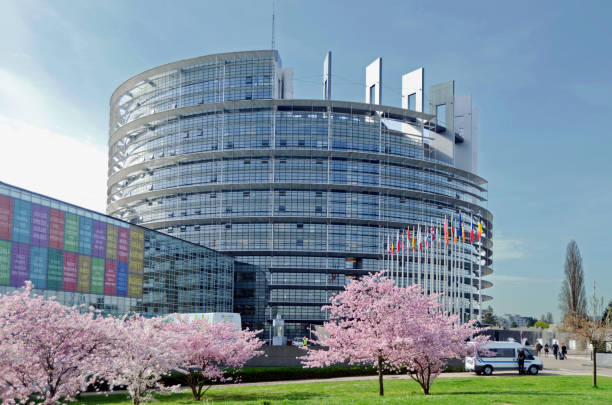 Parliament of European Union building in Strasbourg, France, in spring day