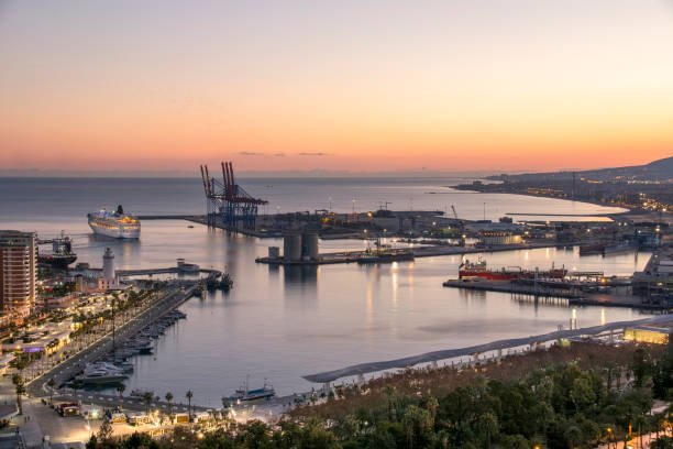 istock Malaga Port From Gibralfaro at Dusk 890153702