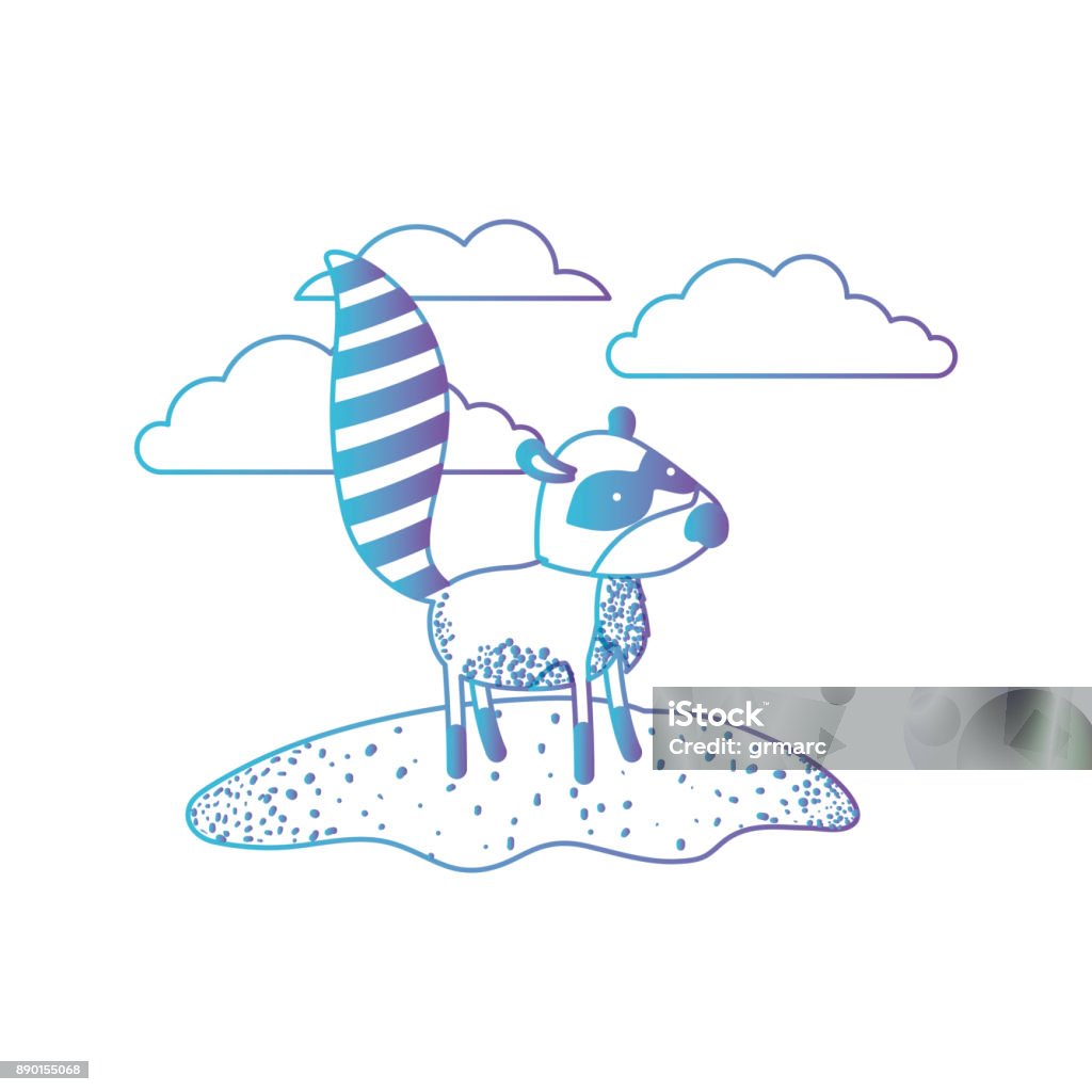 Ilustración de Dibujos Animados De Mapache En Escena Al Aire Libre Con  Nubes En Azul Degradado A Silueta De Color Púrpura y más Vectores Libres de  Derechos de Aire libre - iStock