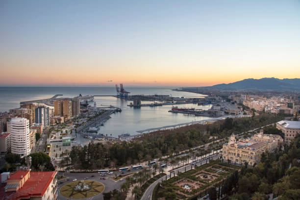 istock Malaga Port From Gibralfaro at Dusk 890157662