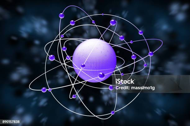 Space Atoms Planets Black And Blue Background Stock Photo - Download Image Now - Abstract, Atom, Backgrounds