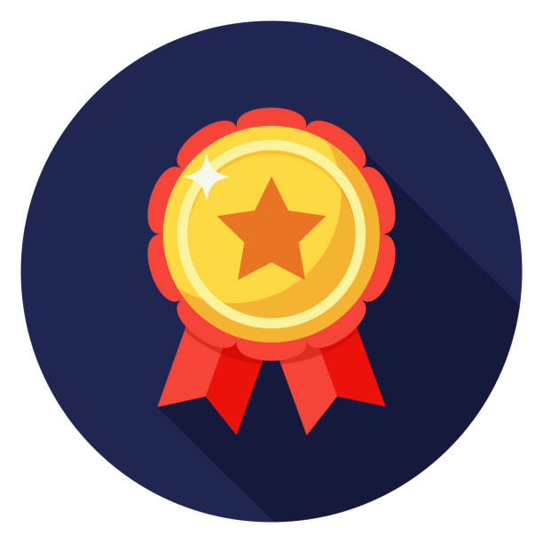 Star badge icon. Illustration in flat style. Round icon with long shadow. kruis stock illustrations