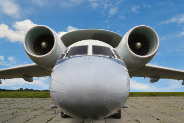 istock Jet airplane with turbojet engines and radar antenna 890164248