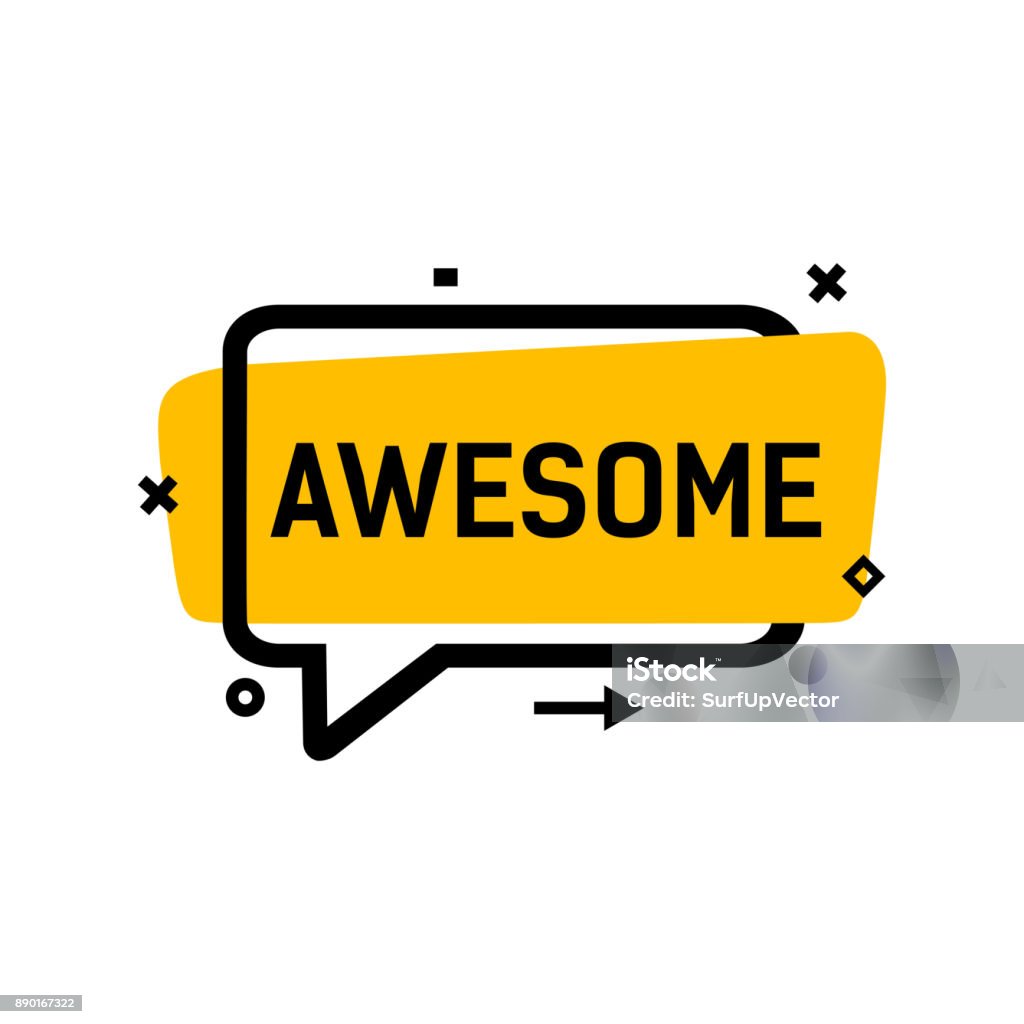 Awesome Lettering in Bubble Speech Awesome lettering in bubble speech with yellow and black Cadre. Inscription can be used for graphic, stickers, posters, banners. Awe stock vector