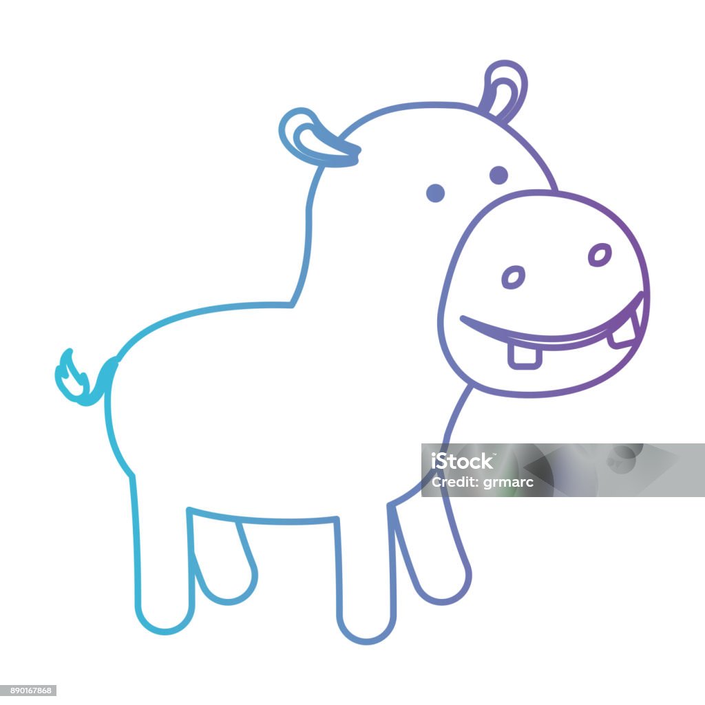 Ilustración de Dibujos Animados De Hipopótamos En Azul Degradado De  Contorno De Color Púrpura y más Vectores Libres de Derechos de Agua - iStock