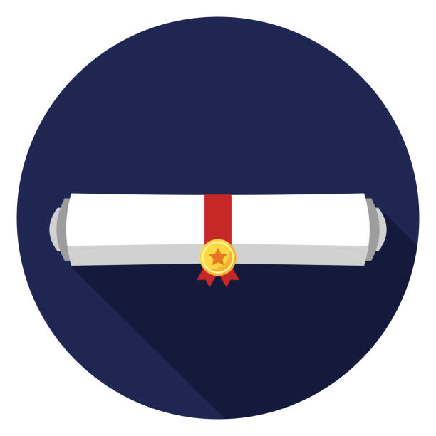 Diploma rolled icon. Illustration in flat style. Round icon with long shadow. kruis stock illustrations