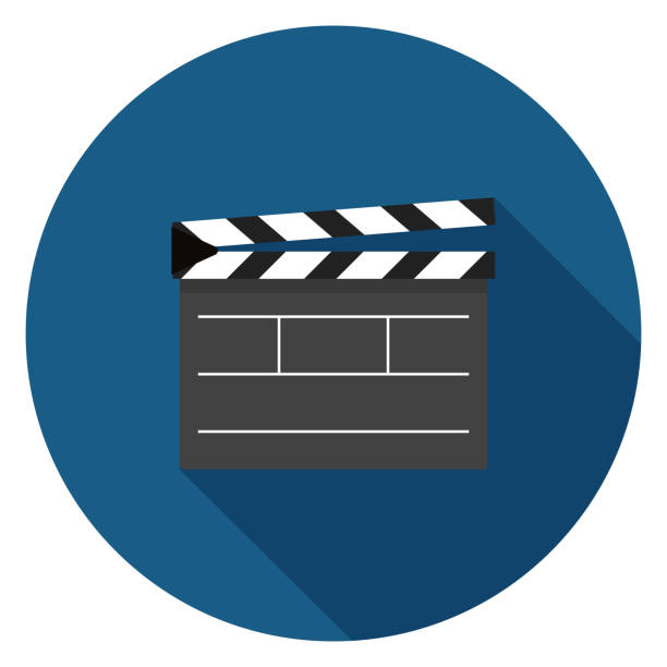 Movie clapper board icon. Illustration in flat style. Round icon with long shadow. slapstick comedy stock illustrations