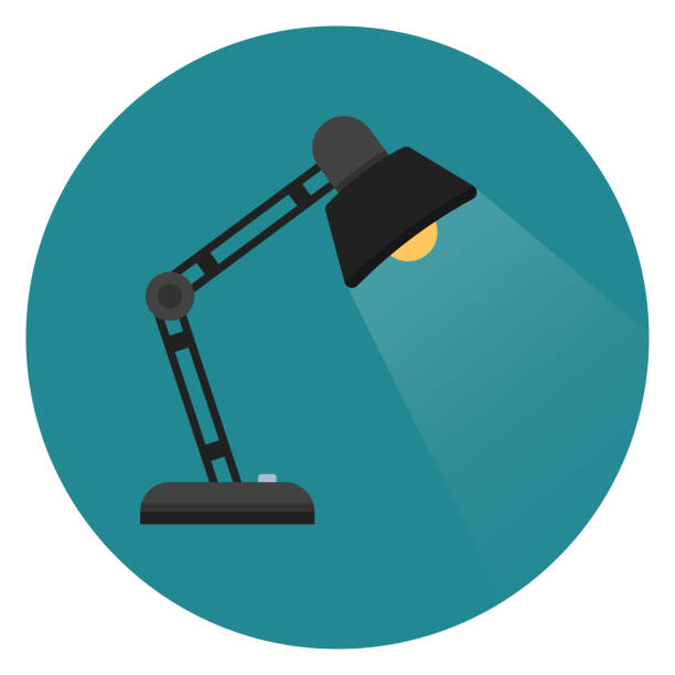Table lamp light icon. Illustration in flat style. Round icon with long shadow. electric lamp illustrations stock illustrations