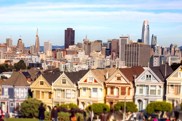 istock Painted ladies and downtown modern skyline 890183462