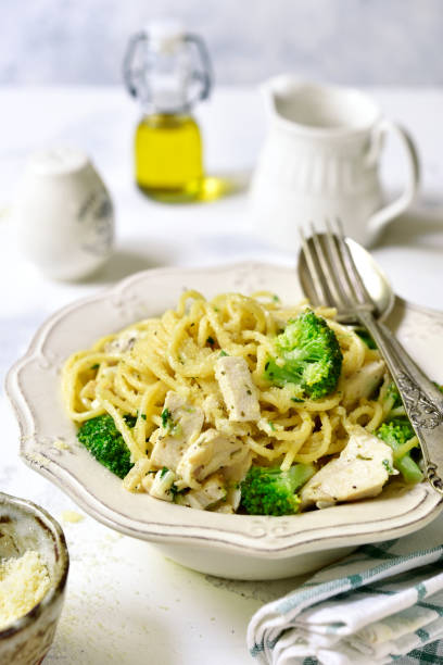 istock Spaghetti with broccoli,chicken fillet and parmesan 890192940