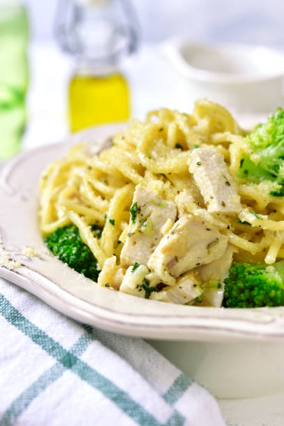istock Spaghetti with broccoli,chicken fillet and parmesan 890192952