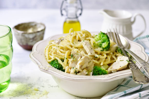 istock Spaghetti with broccoli,chicken fillet and parmesan 890193010