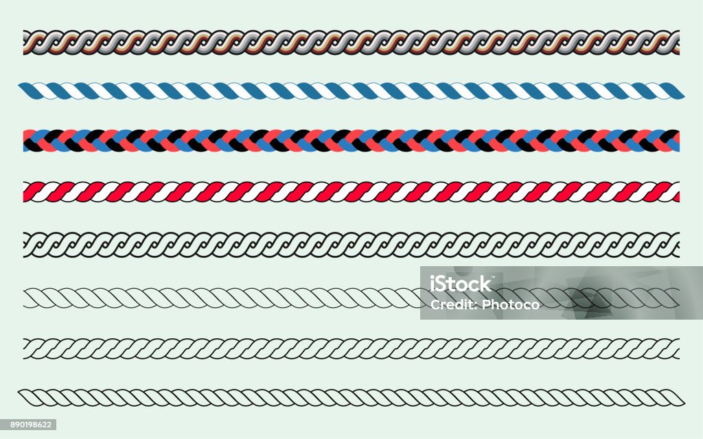 Rope Brush Set and Lines Colored and Empty Rope Brush Set and Lines Rope stock vector