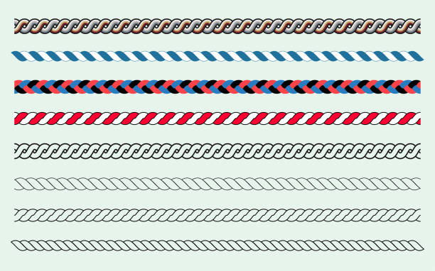 Rope Brush Set and Lines Colored and Empty Rope Brush Set and Lines braided stock illustrations