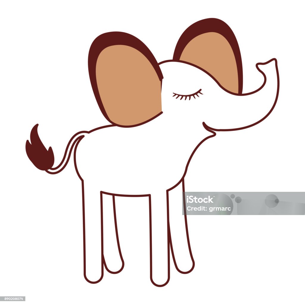 Female Elephant Cartoon With Closed Eyes Expression In Color Sections  Silhouette Stock Illustration - Download Image Now - iStock
