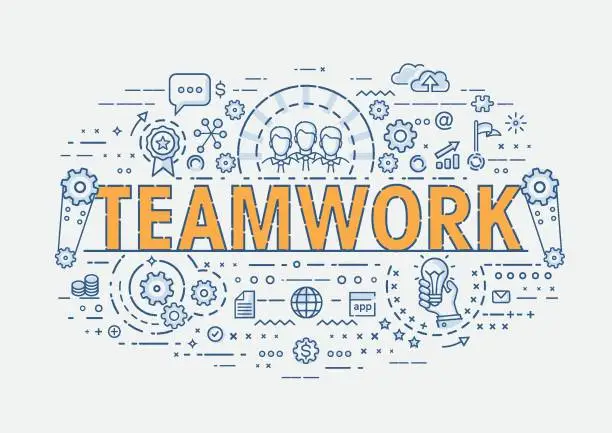 Vector illustration of Thin Concept - Teamwork