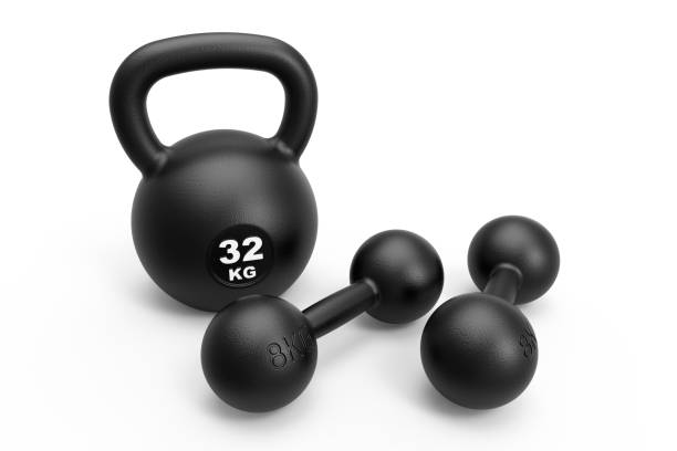 istock Black kettlebell 32 kg and two dumbbells 8 kg 890211514