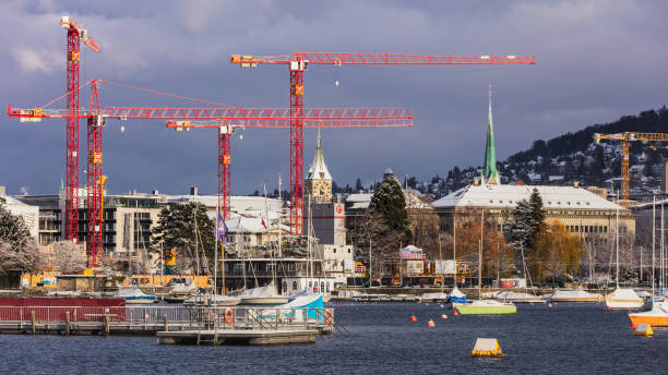 city of zurich in winter - buoy horizontal lake sailing imagens e fotografias de stock