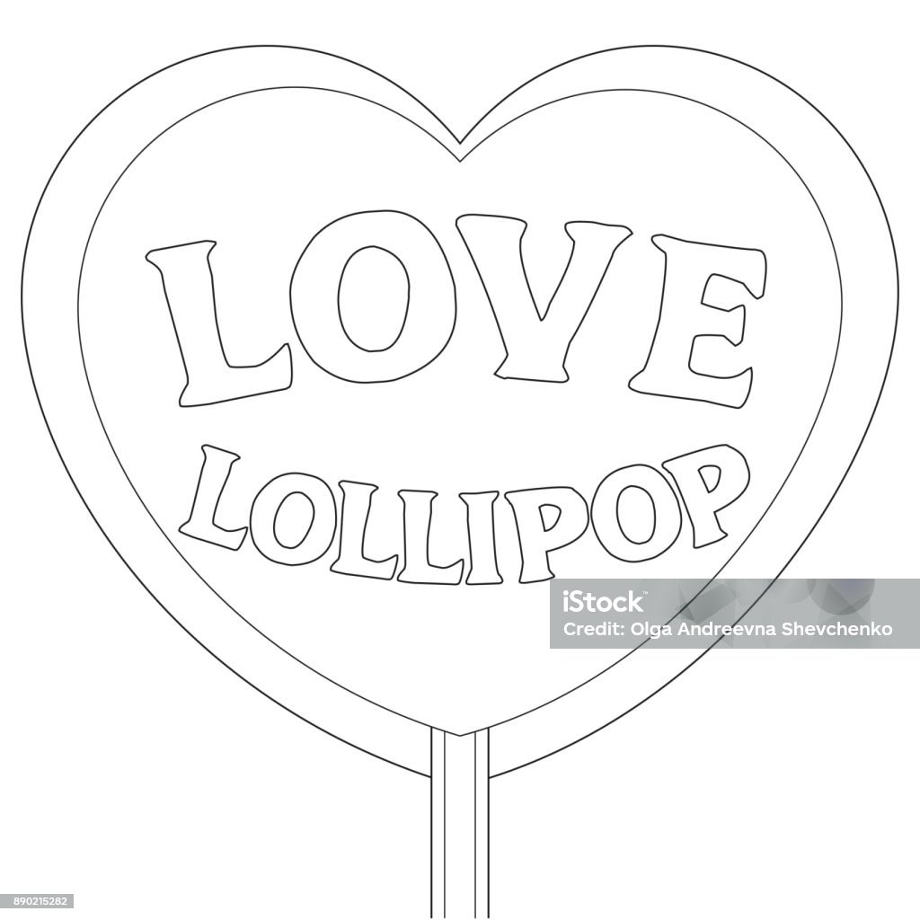 Love lollipop balck and white poster Love lollipop balck and white poster. Coloring book page for adults and kids. Valentine day holiday vector illustration for gift card, flyer, certificate or banner Adult stock vector