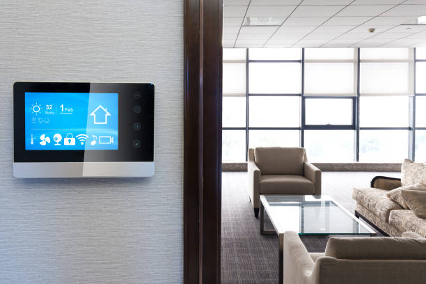 istock smart screen with smart home with modern living room 890218320