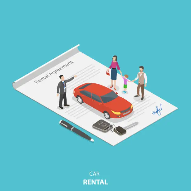 Vector illustration of Vehicle rental flat isometric vector concept.