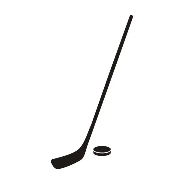 Vector illustration of Hockey Stick and Puck Monochrome Icon