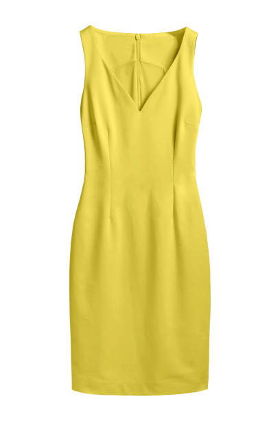 Yellow modern elegant dress with v decollate isolated white
