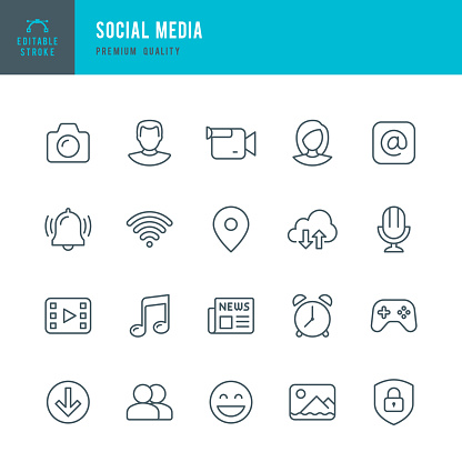 Set of Social Media thin line vector icons.