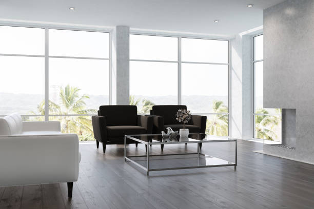 istock White living room interior black armchairs 890252074