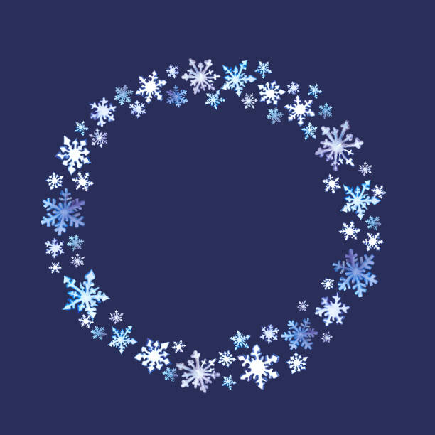 istock Winter wreath with snow flakes. Watercolor 890279616