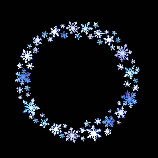 istock Winter wreath with snow flakes. Watercolor 890281698