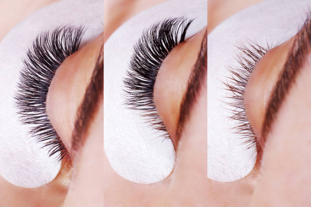 istock Eyelash Extension Procedure. Comparison of female eyes before and after 890285536
