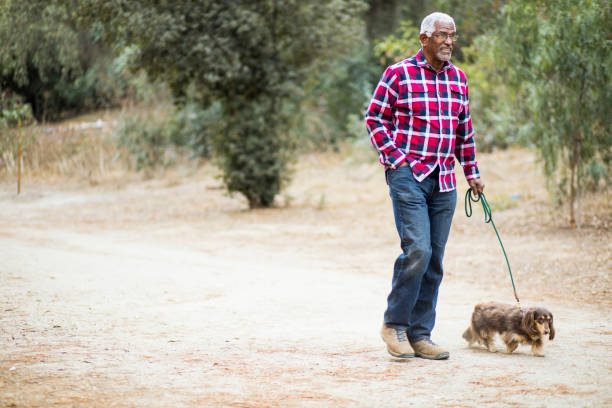 istock Senior African American Man Walking his Dog 890288082