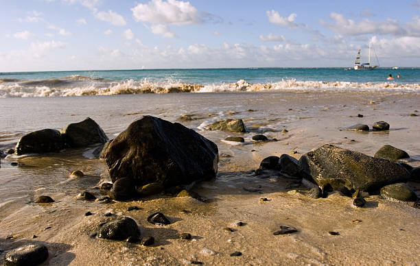 rocky caribbean beach stock photo