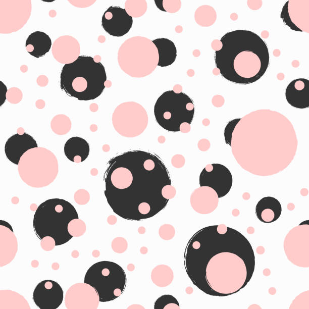 Seamless pattern with round spots. Grunge, sketch, watercolour, graffiti. Seamless pattern with round spots. Grunge, sketch, watercolour, graffiti. Vector illustration. Pink, white, black. drawing of pink and black polka dot wallpaper stock illustrations