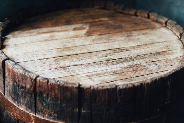 Top side of a wooden barrel stock photo
