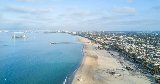 Drone view on Long Beach, USA stock photo